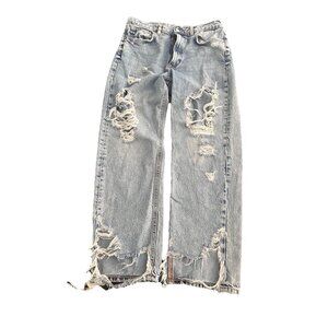 Zara The Pepper Mom Jeans Ripped Jeans Straight Leg Blue Size 8